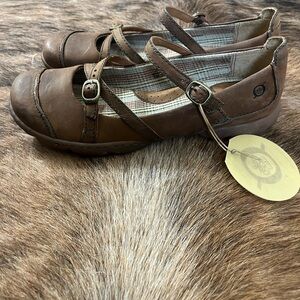 Born Brown Leather Mary Jane Flats with Double Straps